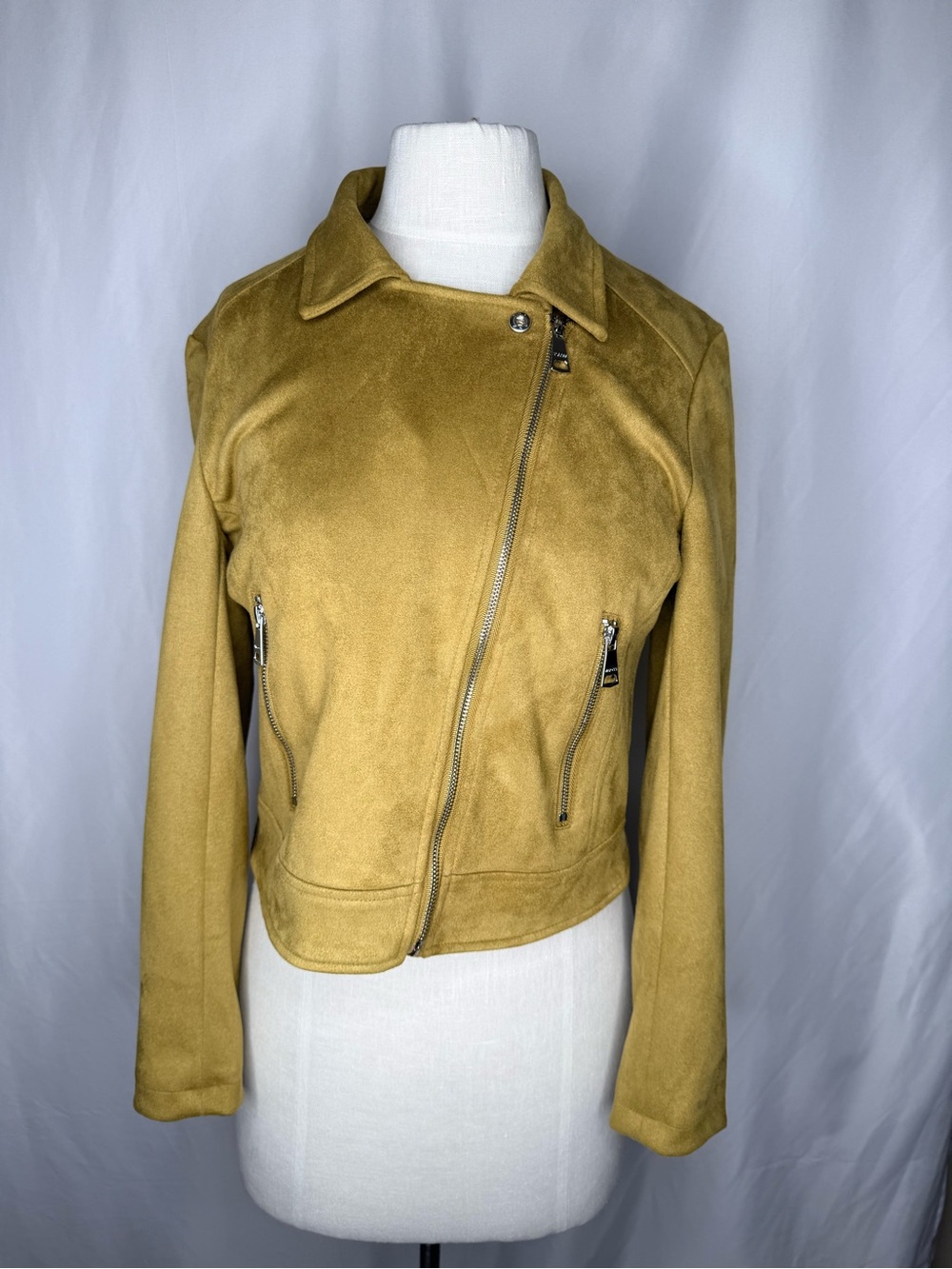 Vigoss Mustard Yellow Faux Suede Moto Jacket - Size M (Brand New)
